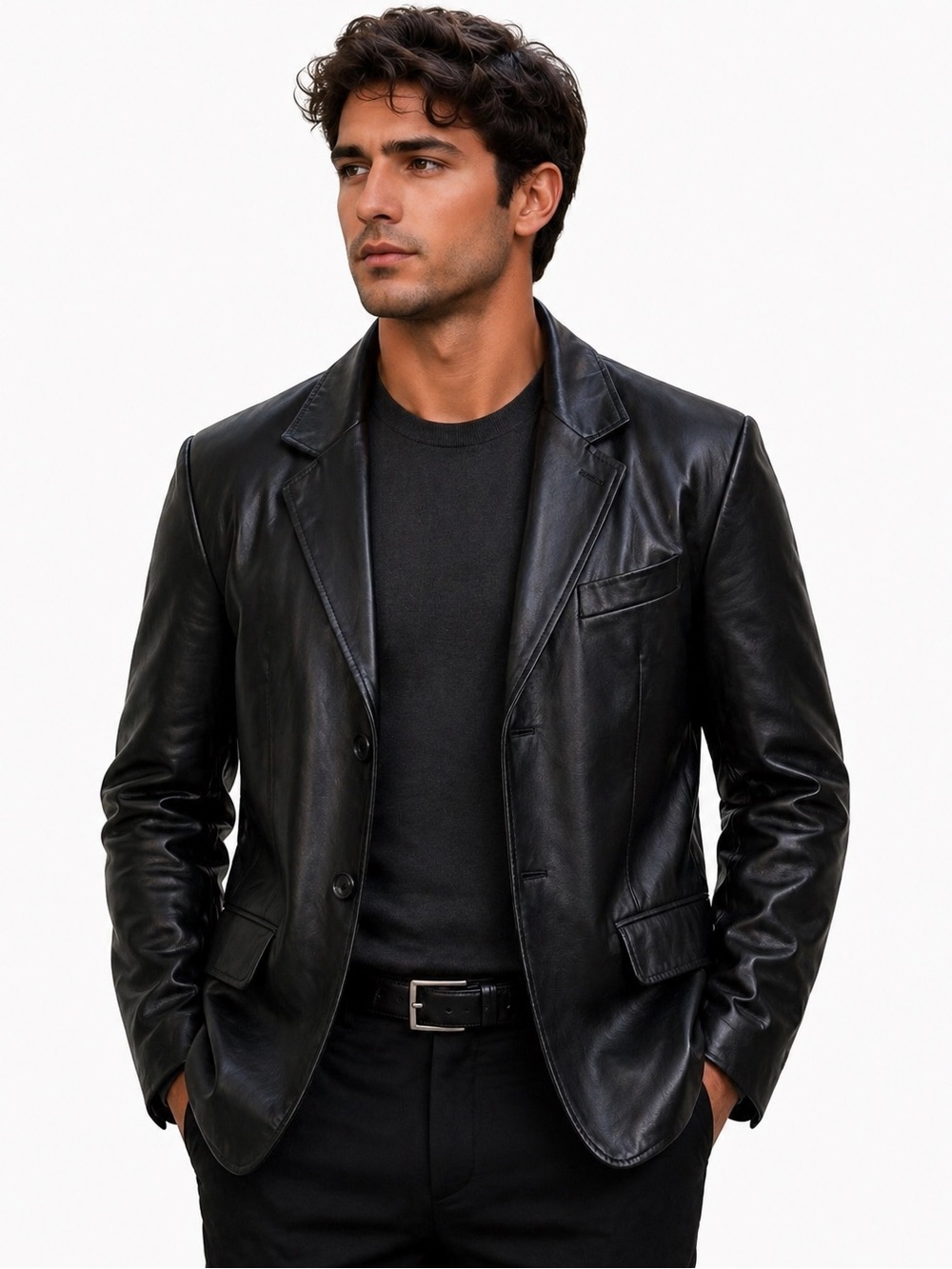 Men’s Classic Black Leather Blazer